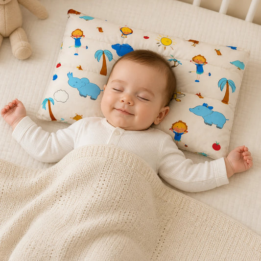 bébé dormant paisiblement sur oreiller à motifs animaux coussin confortable pour nourrisson
