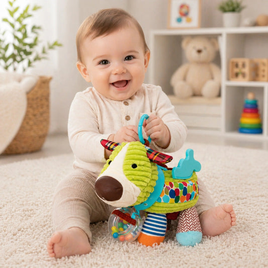 bébé jouant avec hochet en forme de chien coloré jouet d’éveil sensoriel pour bébé