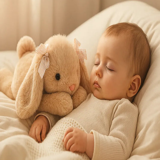 Bébé qui dort avec la peluche lapin