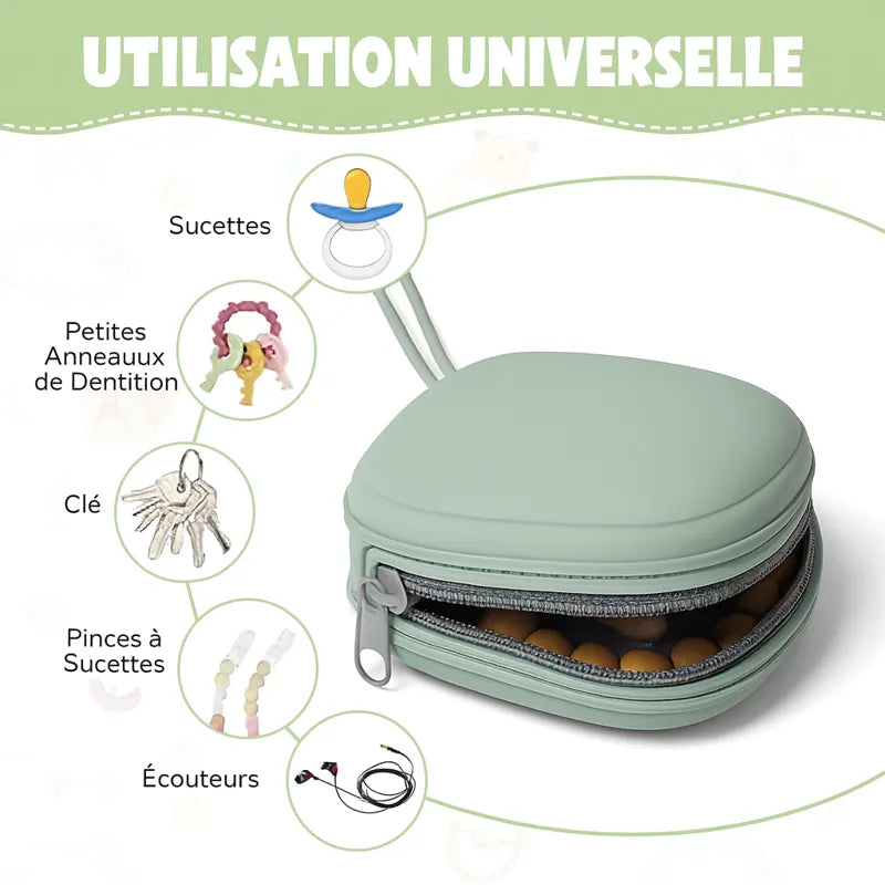 Boîte à sucette bébé verte multifonction pour sucettes, clés et écouteurs