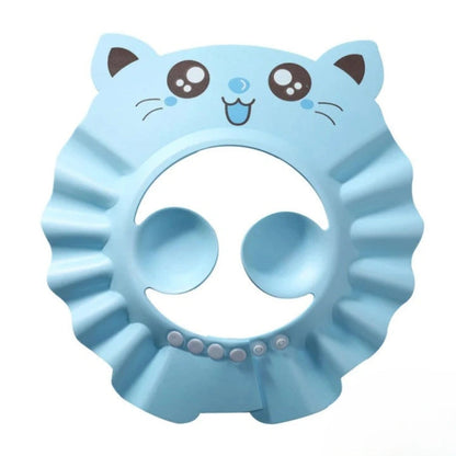 Bonnet de bain bébé bleu motif chat protection shampoing yeux oreilles réglable accessoire bain