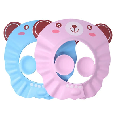 Bonnet de douche bébé ours rose et bleu protection anti eau yeux oreilles accessoire bain enfant