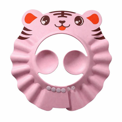 Bonnet de bain bébé rose motif tigre protection yeux oreilles ajustable shampoing enfant