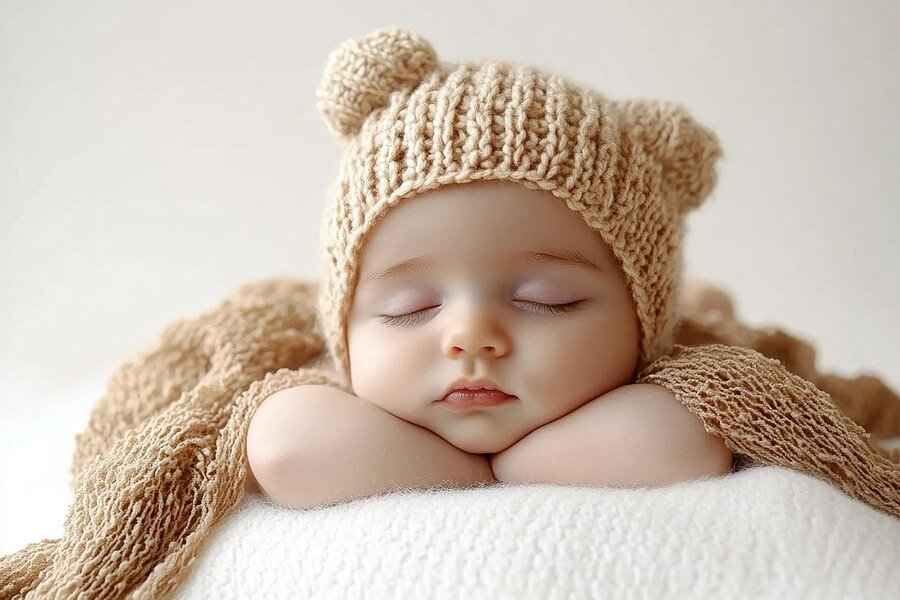 Bonnet pour nouveau - né - Cigogne et bébé