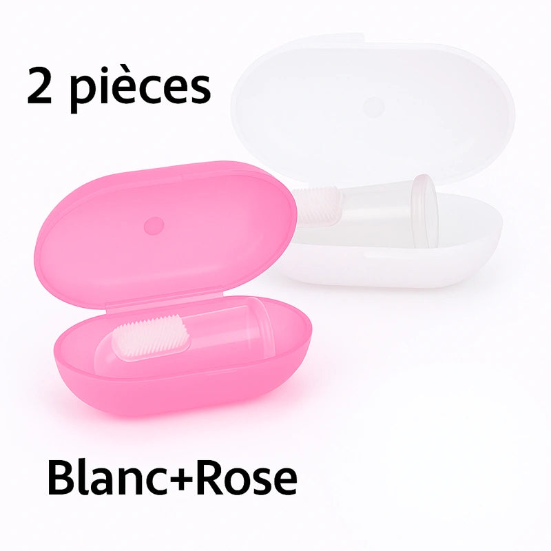 Brosses à dents bébé avec étui blanc et rose doux