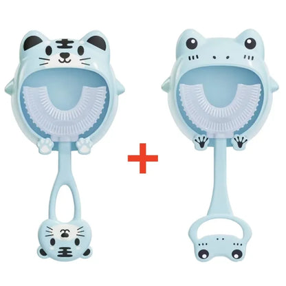 Brosse à dent bébé bleu tigre et grenouille hygiène facile