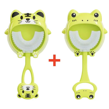 Brosse à dent bébé verte tigre et grenouille nettoyage complet