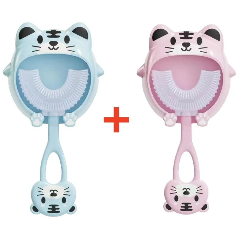Brosse à dent bébé tigre bleu et rose apprentissage doux