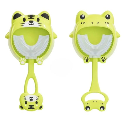 Brosse à dents bébé en silicone souple avec têtes animaux jaunes