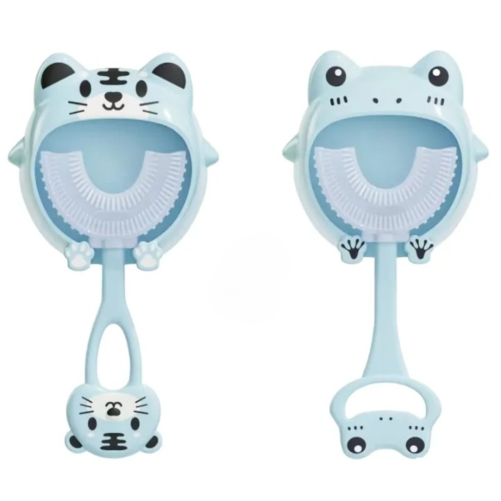 Brosse à dent bébé bleu tigre et grenouille hygiène facile