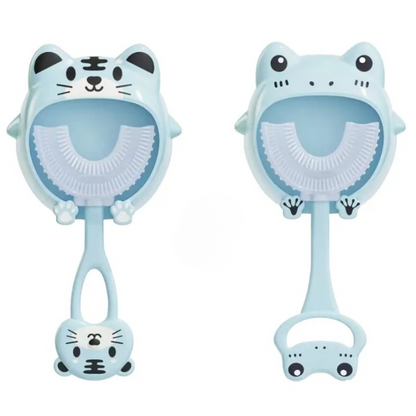 Brosse à dent bébé bleu tigre et grenouille hygiène facile