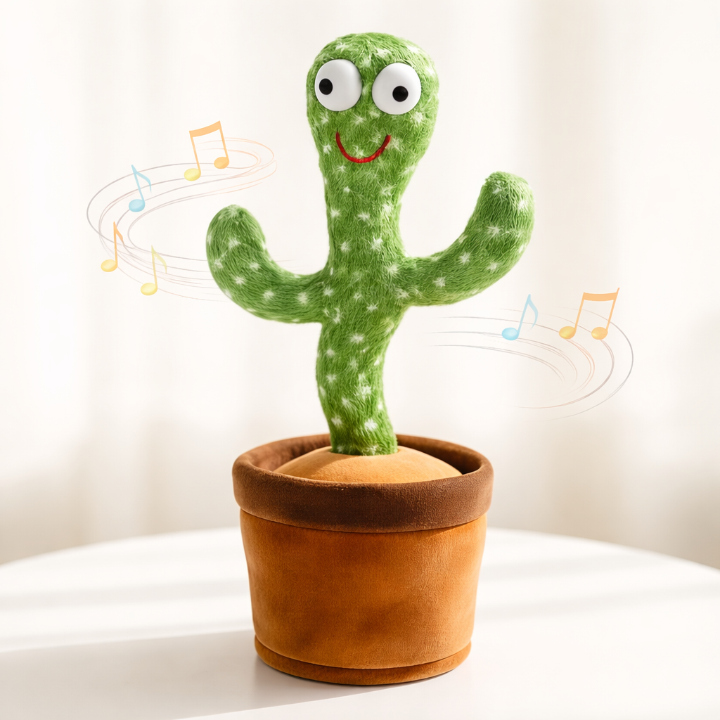 cactus dansant musical pour bébé en peluche verte avec notes de musique, jouet interactif parlant répétiteur