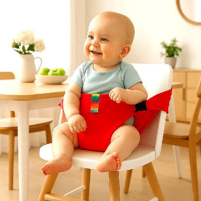 Chaise bébé portable rouge idéale pour voyages et repas en famille