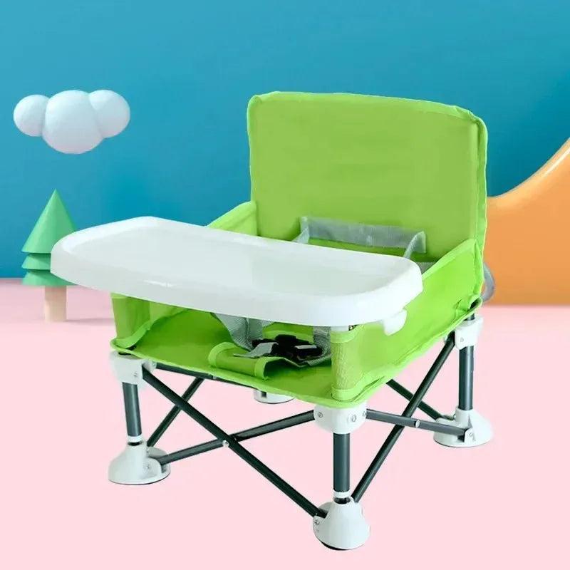 Chaise de voyage bébé pliable verte avec ceinture de sécurité