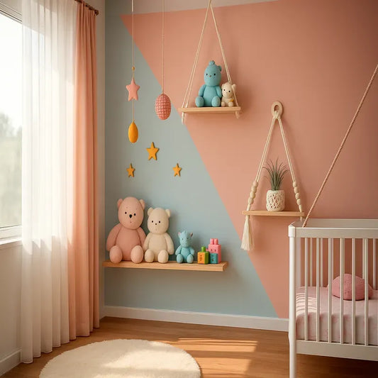 2 étagères murales suspendues dans chambre de bébé