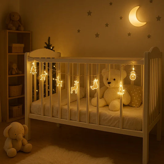 Chambre de bébé décorée avec la guirlande lumineuse led