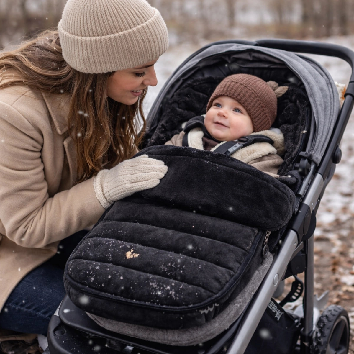 chancelière poussette hiver bébé protection froid maman vérifie bébé dans poussette
