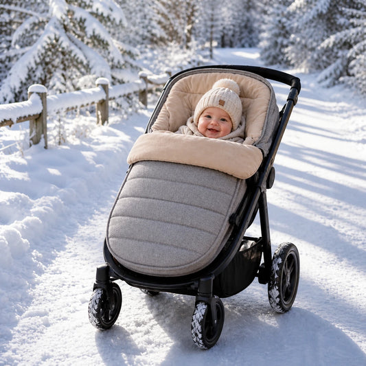 chanceliere bebe hiver poussette avec bebe dans la neige paysage hivernal
