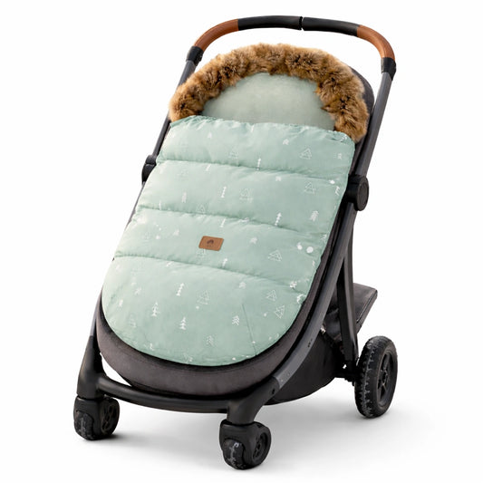 Chancelière bébé universelle pour poussette hiver verte avec doublure chaude et bordure en fourrure