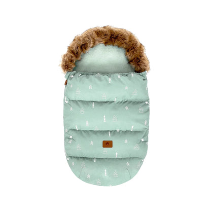 Chancelière poussette hiver universelle bébé, modèle vert motif sapins,