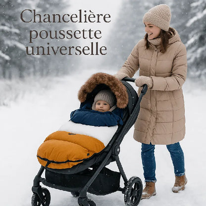 Maman promenant son bébé dans une chancelière universelle