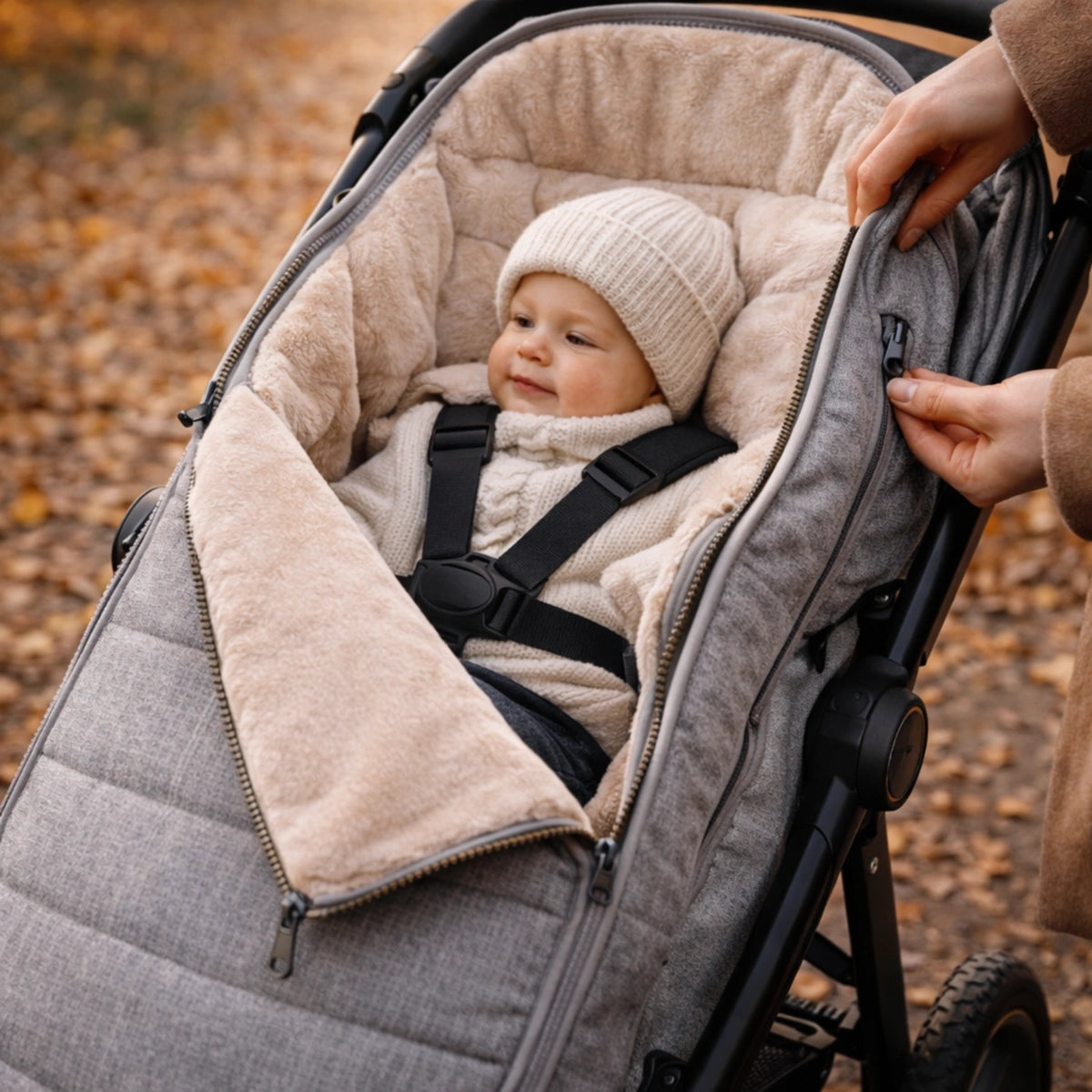 chanceliere poussette bebe hiver fermeture zip installation securisee poussette automne