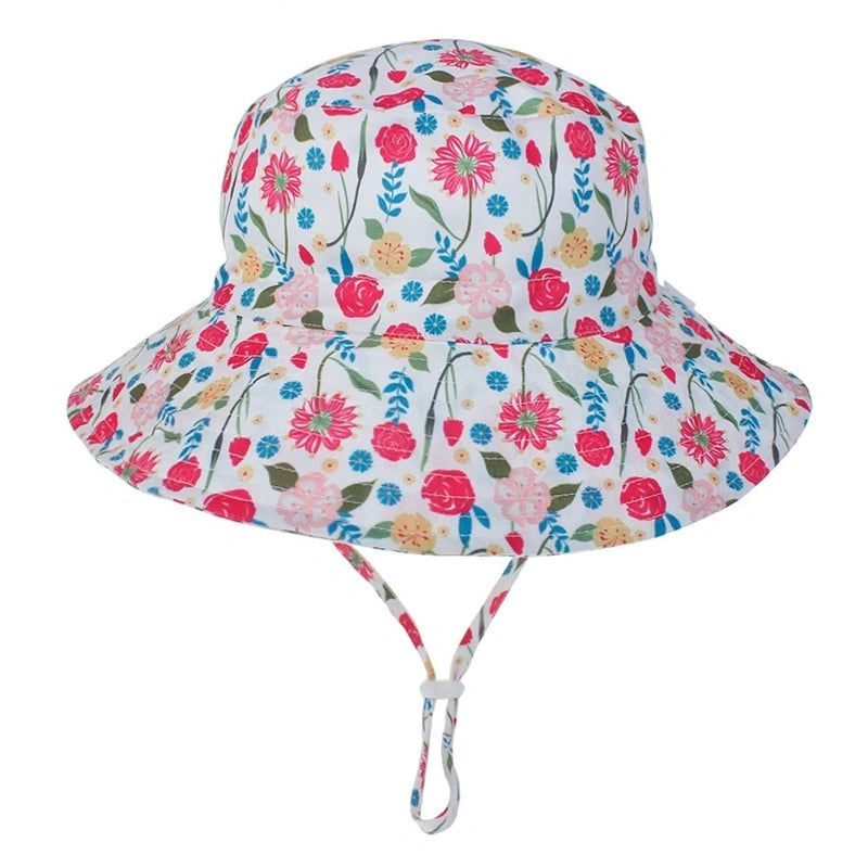 Chapeau bébé à fleurs roses – protection solaire et style estival pour fille