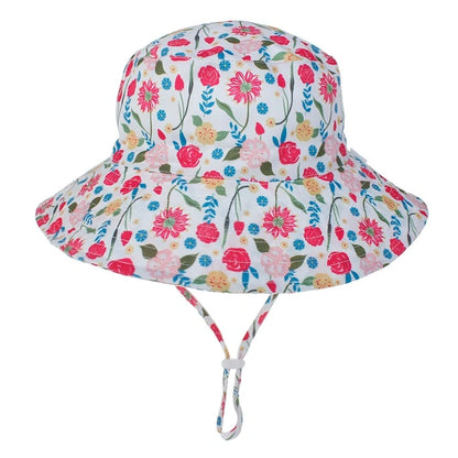 Chapeau bébé à fleurs roses – protection solaire et style estival pour fille