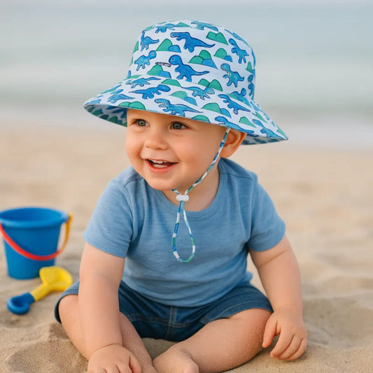 Chapeau bébé à motif dinosaures – accessoire d’été pour garçon sur la plage