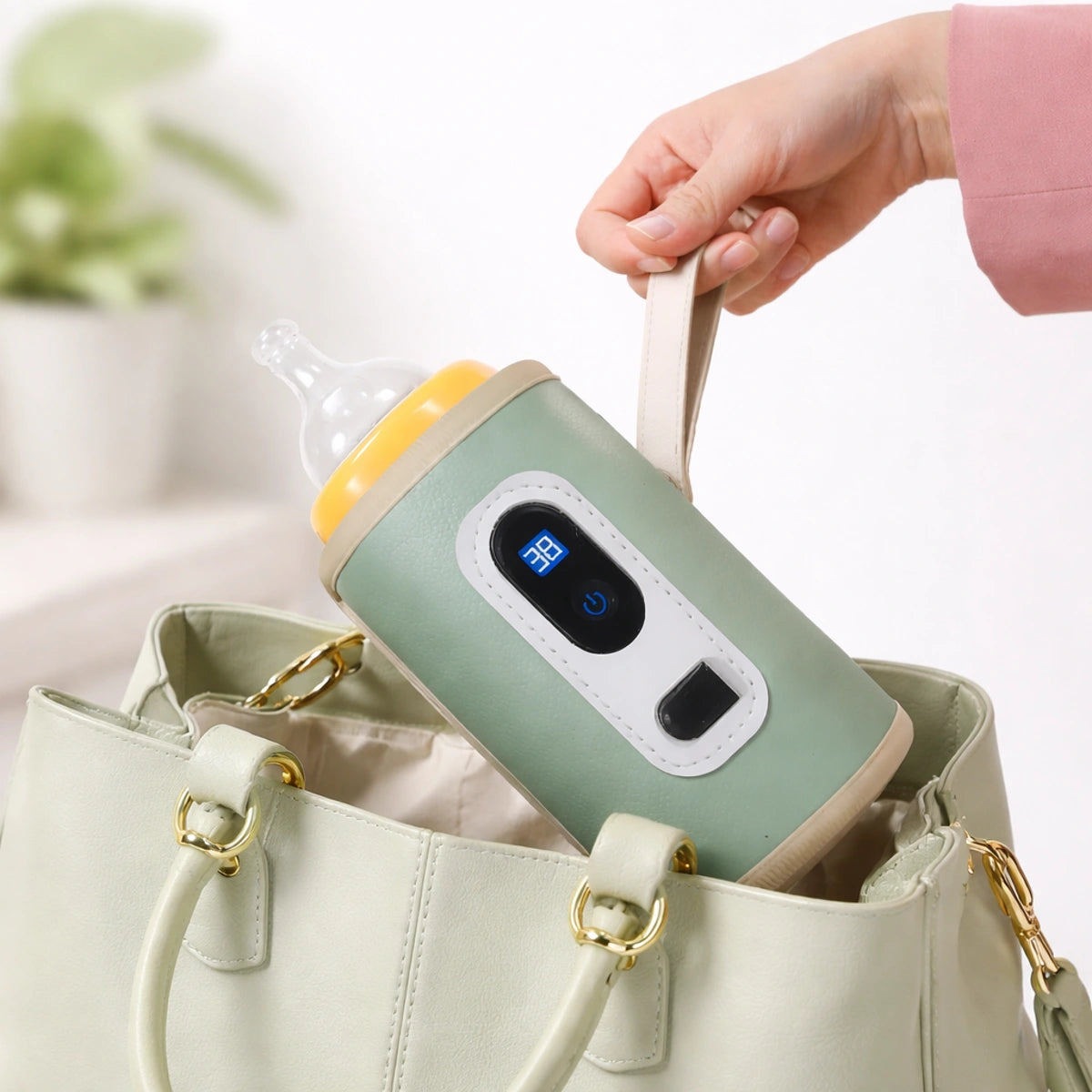 chauffe biberon portable bébé vert transport facile dans sac affichage numérique chauffe lait nomade USB