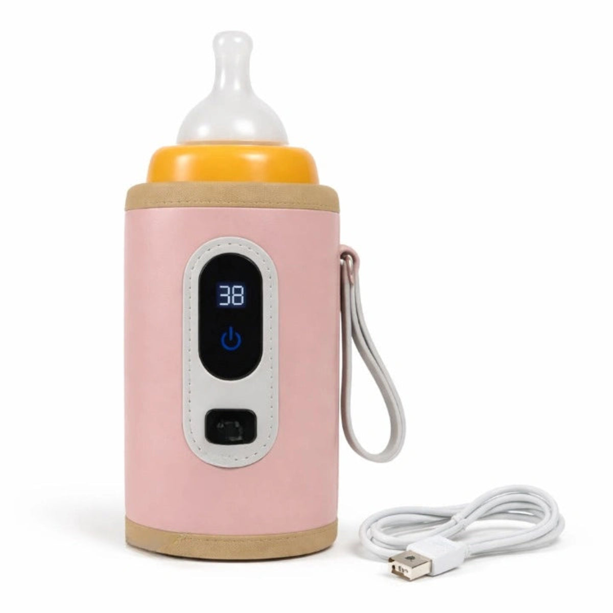 chauffe-biberon portable USB bébé rose avec câble de chargement, chauffe-lait nomade réglage température