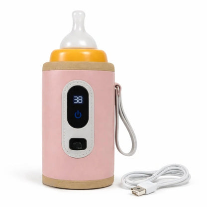 chauffe-biberon portable USB bébé rose avec câble de chargement, chauffe-lait nomade réglage température