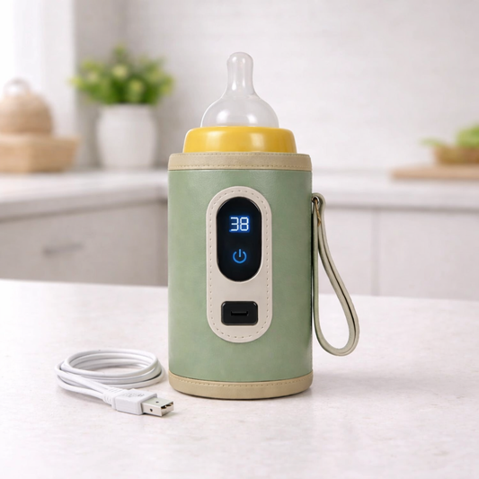 chauffe biberon portable bébé vert avec câble USB affichage numérique température réglable nomade