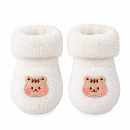 Chaussettes bébé chaudes blanches en peluche avec motif écureuil aux joues roses