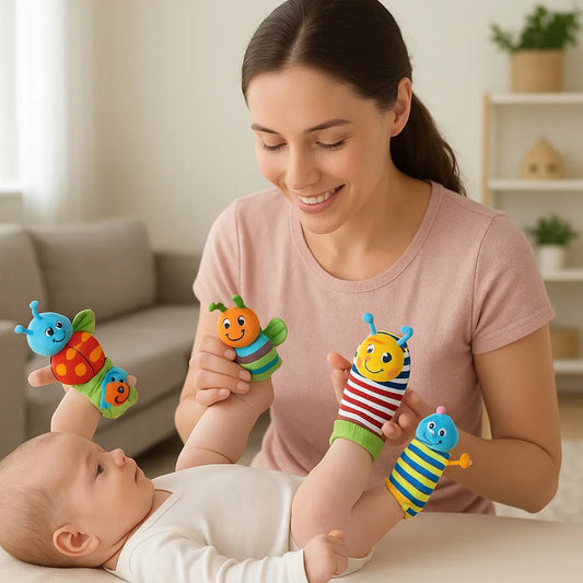 Maman qui joue avec bébé et les chaussettes hochets
