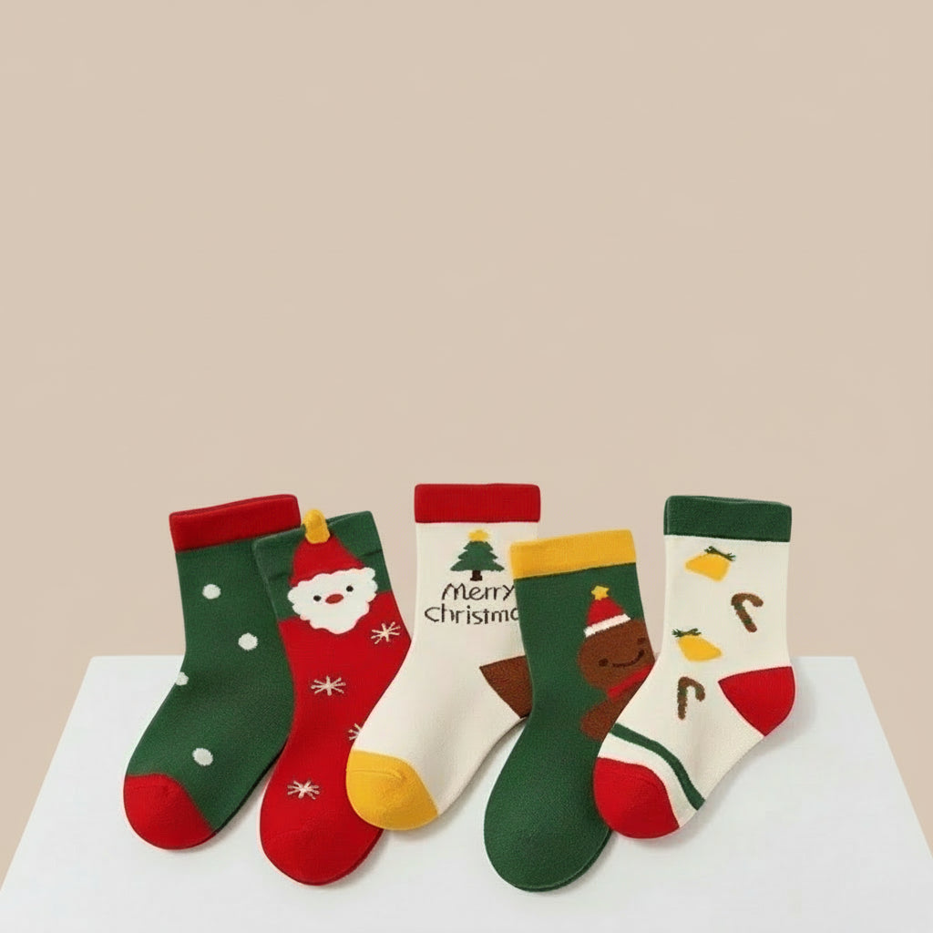 Lot de 5 paires de chaussettes de Noël pour bébé, motifs festifs multicolores