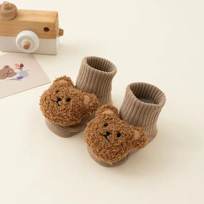 Chaussettes bébé en coton beige motif ours doux et moelleux