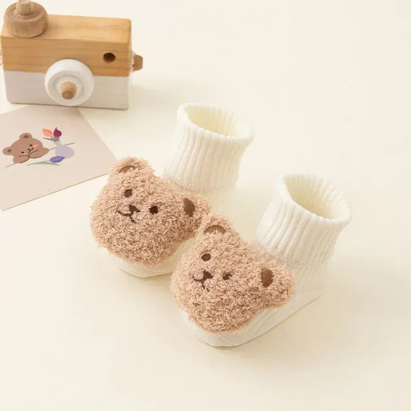 Chaussettes bébé blanches en coton doux motif ours souriant