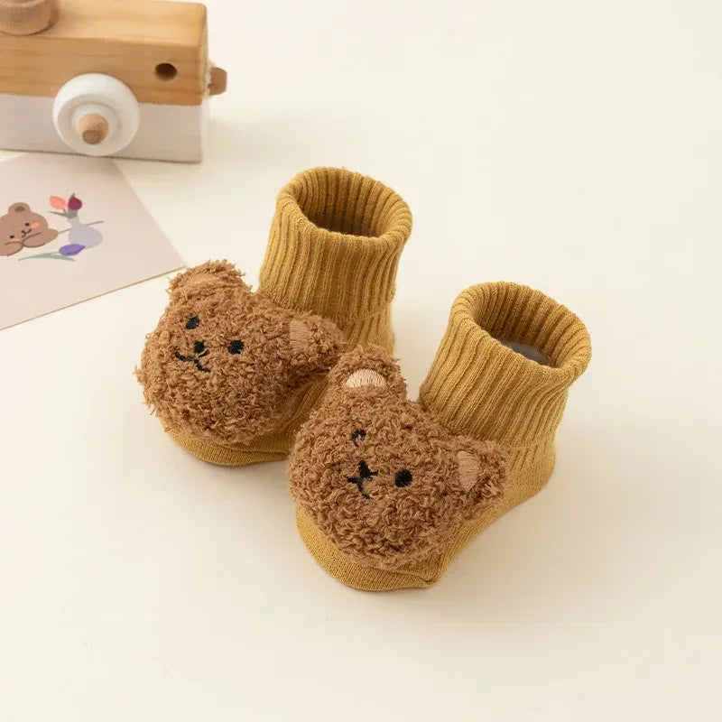 Chaussettes bébé coton chaud couleur moutarde motif ours mignon