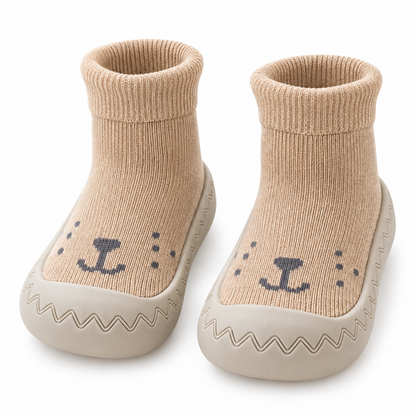 Chaussons bébé beiges en maille douce avec semelle antidérapante