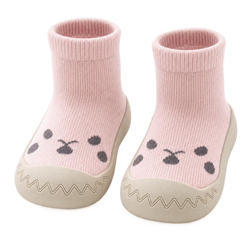 Chaussons bébé roses en maille douce avec semelle antidérapante