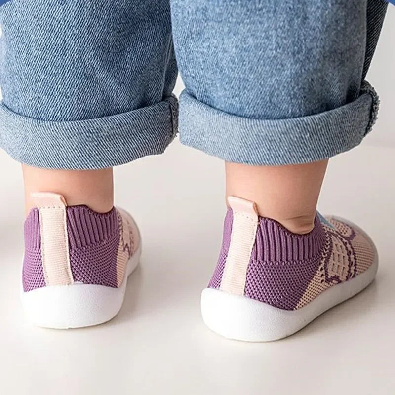 Chaussures bébé mauve souples et antidérapantes en tricot pour filles et garçons