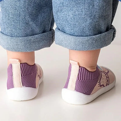 Chaussures bébé mauve souples et antidérapantes en tricot pour filles et garçons