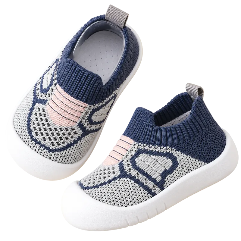 Chaussures bébé bleu marine et rose, souples et légères, avec semelle antidérapante pour premiers pas