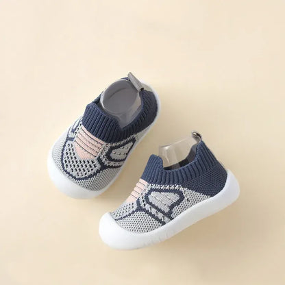 Chaussures bébé bleu marine et rose, souples et légères, avec semelle antidérapante pour premiers pas