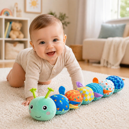bébé qui rampe avec jouet chenille colorée jouet éveil sensoriel bébé