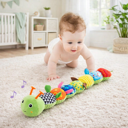 Chenille musicale bébé jouet d’éveil sensoriel pour encourager le rampement et la motricité bébé peluche interactive