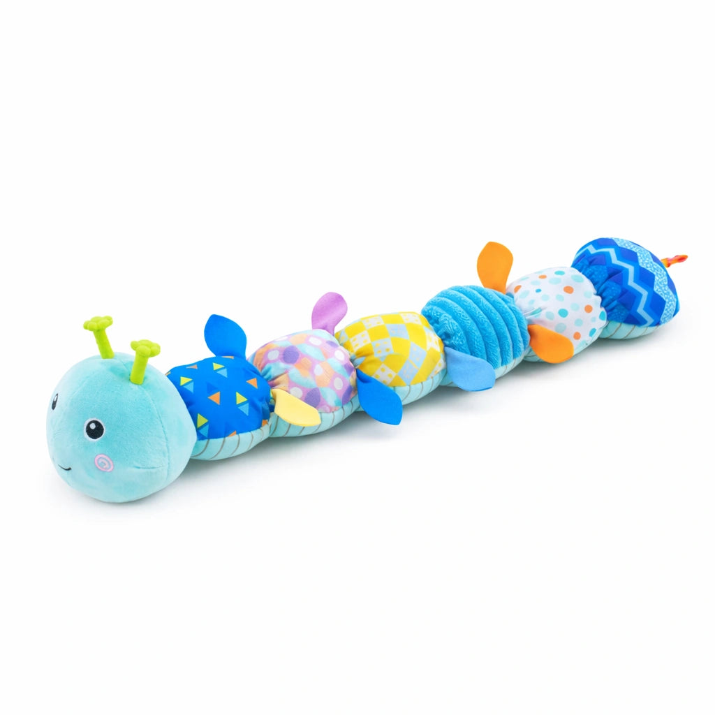 chenille musicale bébé bleue jouet d’éveil sensoriel peluche interactive multicolore pour stimulation motricité
