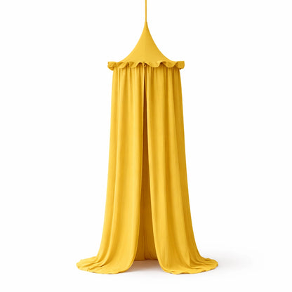 Ciel de lit bébé jaune moutarde style princesse suspendu pour décoration chambre bébé