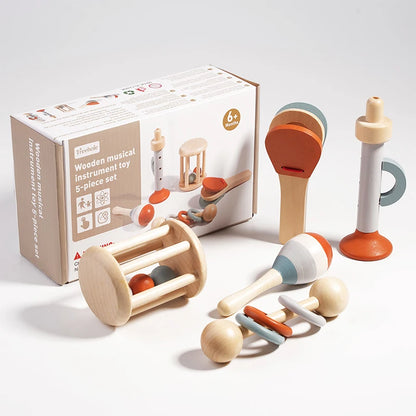 Coffret musical bébé en bois de 5 pièces Montessori avec son emballage